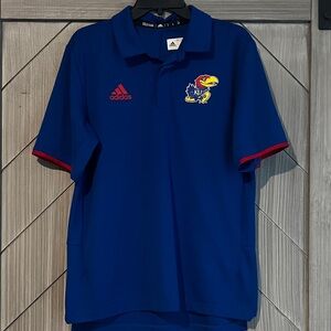 Adidas University of Kansas Royal Blue Polo with Red Accents
